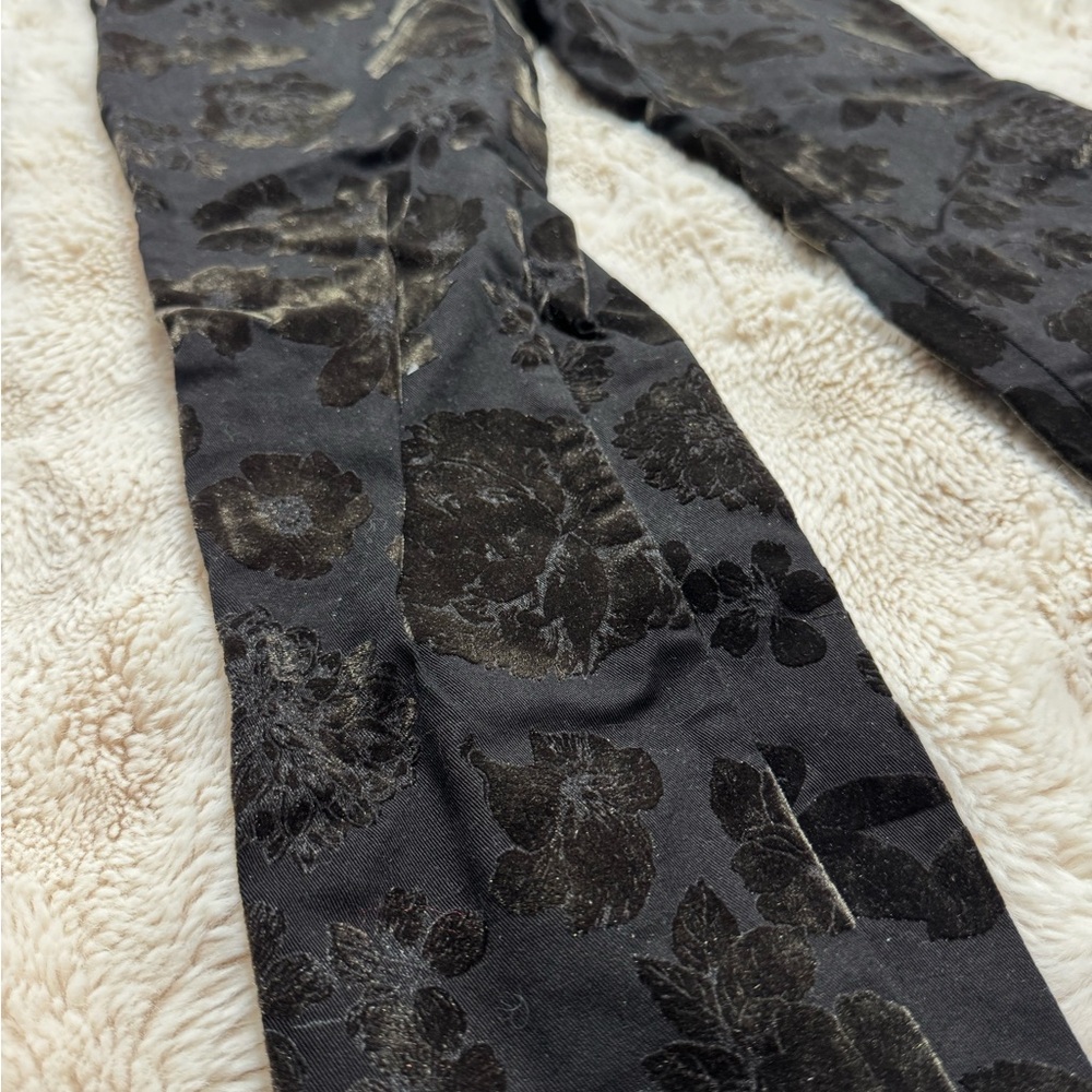 NWOT Desigual Black and Olive Velvet Floral Straight Pants